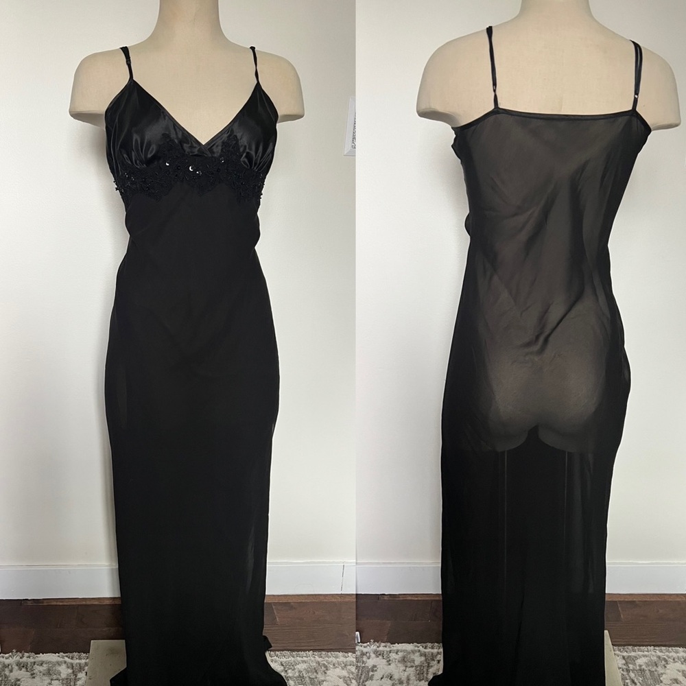Beautiful soft black Satin pajama slip dress L